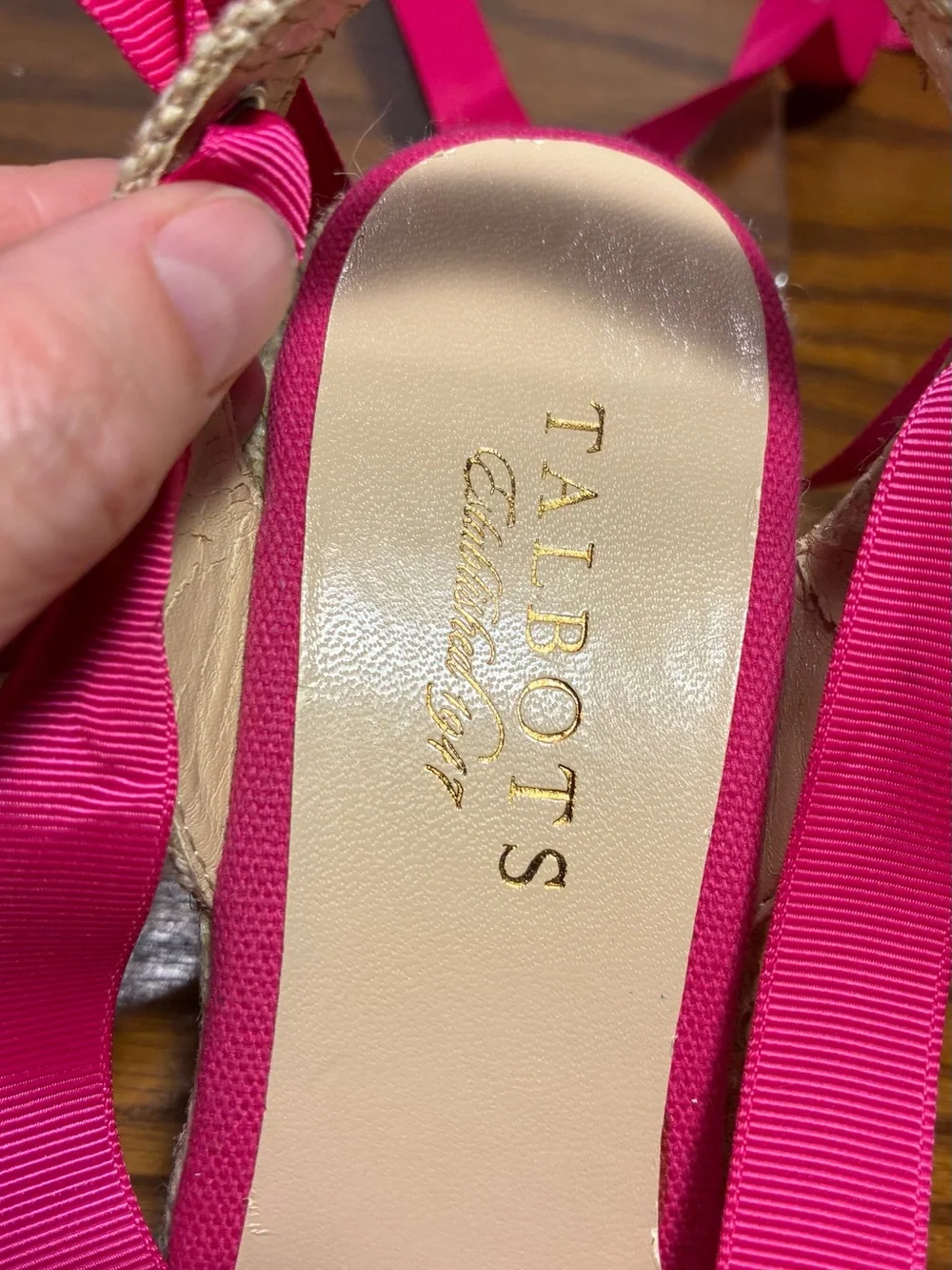 Talbots Pink Ribbon Ankle Wrap Espadrille Wedge Sandals Size 7
